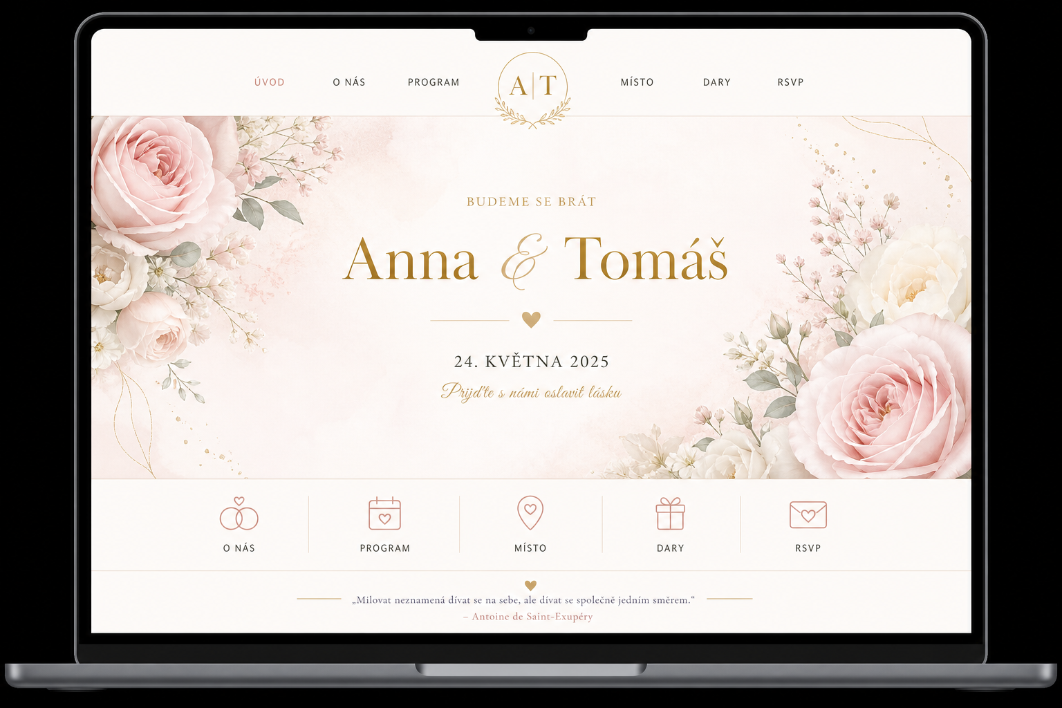 Ukázka svatebního webu — Elegantní minimalismus