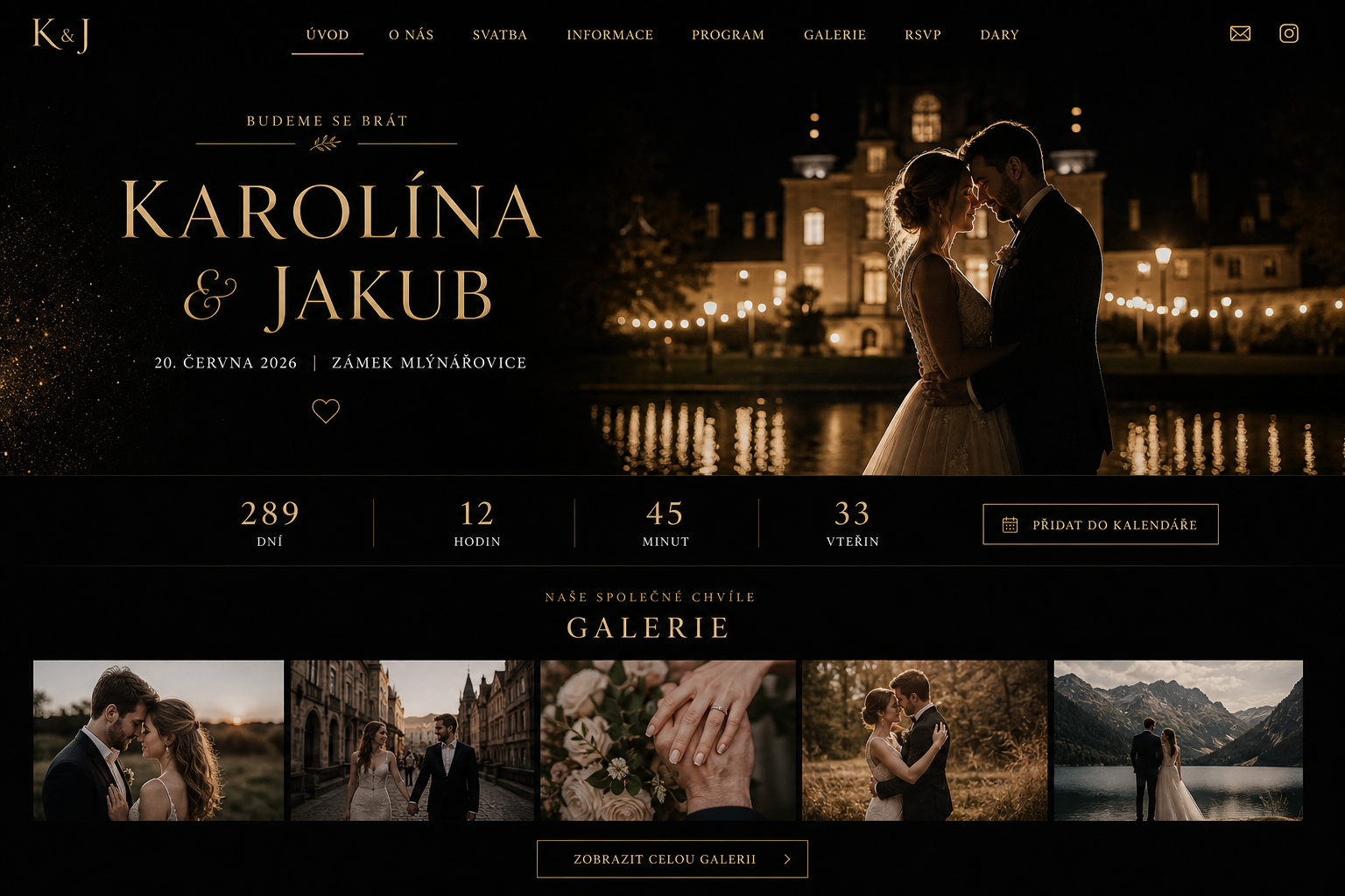 Ukázka svatebního webu — Večerní luxus
